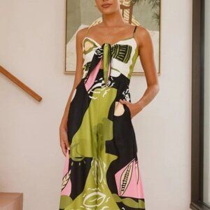 Multicolor Front Tie Wide Leg Jumpsuit